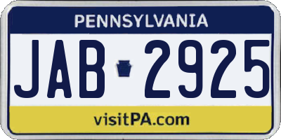 PA license plate JAB2925