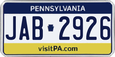 PA license plate JAB2926