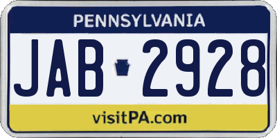 PA license plate JAB2928