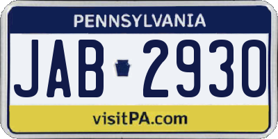 PA license plate JAB2930