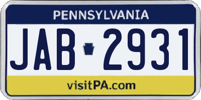 PA license plate JAB2931