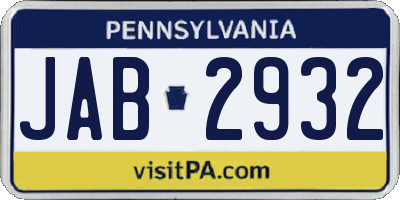 PA license plate JAB2932