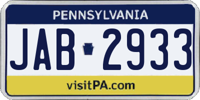 PA license plate JAB2933