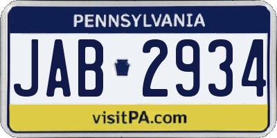 PA license plate JAB2934