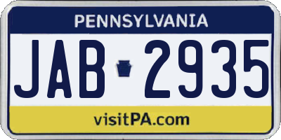 PA license plate JAB2935