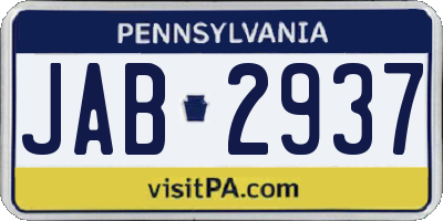 PA license plate JAB2937