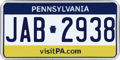 PA license plate JAB2938