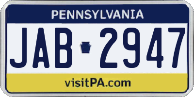 PA license plate JAB2947