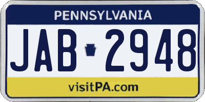 PA license plate JAB2948