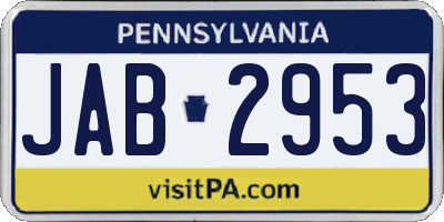 PA license plate JAB2953