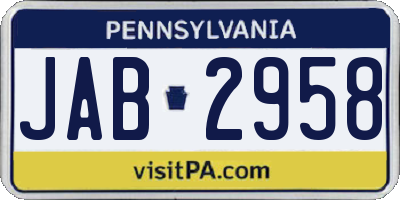 PA license plate JAB2958