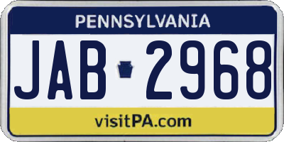 PA license plate JAB2968