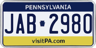 PA license plate JAB2980