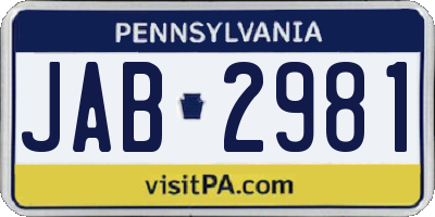 PA license plate JAB2981