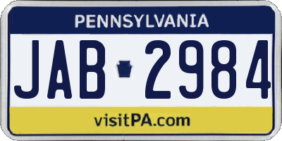 PA license plate JAB2984