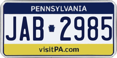 PA license plate JAB2985