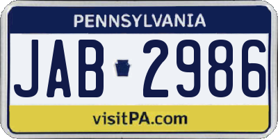 PA license plate JAB2986