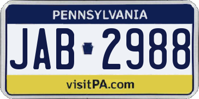 PA license plate JAB2988