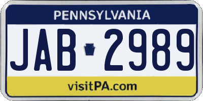 PA license plate JAB2989