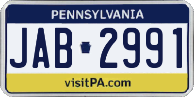 PA license plate JAB2991