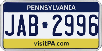 PA license plate JAB2996