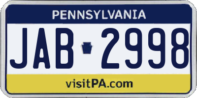 PA license plate JAB2998