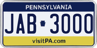 PA license plate JAB3000