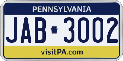 PA license plate JAB3002