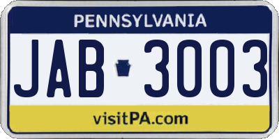 PA license plate JAB3003