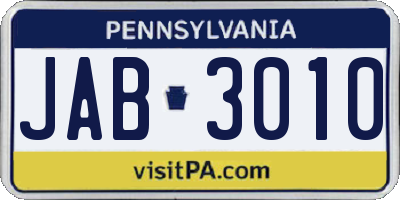 PA license plate JAB3010