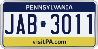 PA license plate JAB3011