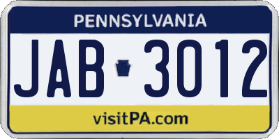 PA license plate JAB3012