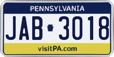 PA license plate JAB3018