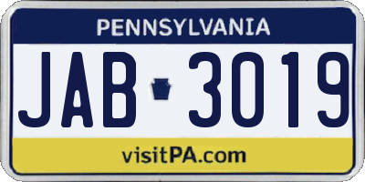 PA license plate JAB3019