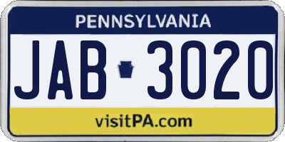 PA license plate JAB3020