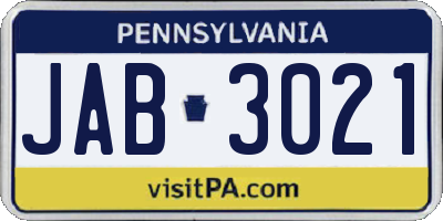 PA license plate JAB3021