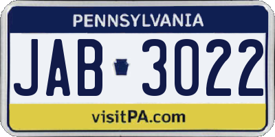 PA license plate JAB3022