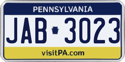 PA license plate JAB3023