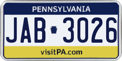 PA license plate JAB3026