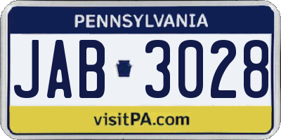 PA license plate JAB3028