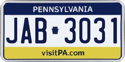 PA license plate JAB3031