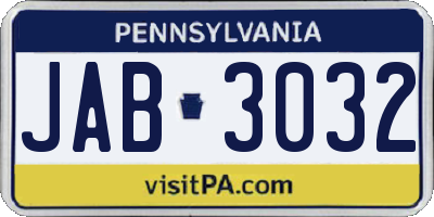 PA license plate JAB3032