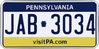 PA license plate JAB3034