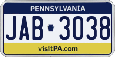 PA license plate JAB3038