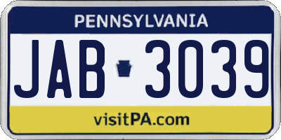 PA license plate JAB3039