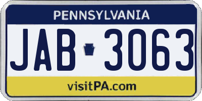 PA license plate JAB3063