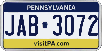 PA license plate JAB3072