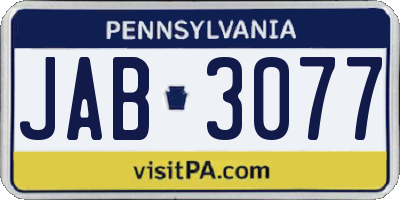 PA license plate JAB3077