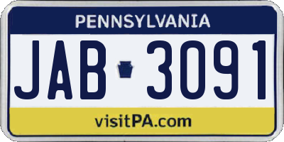 PA license plate JAB3091