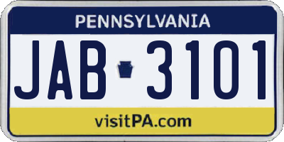 PA license plate JAB3101